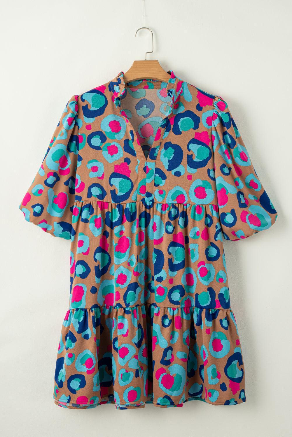Robe Imprimé Léopard avec Volants pour Femmes