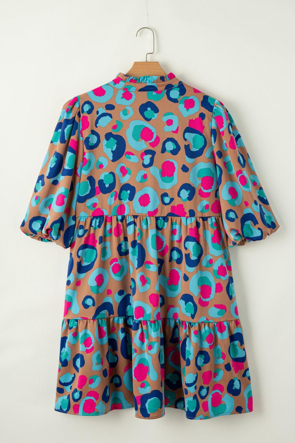 Robe Imprimé Léopard avec Volants pour Femmes
