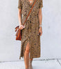 Robe Midi à Col en Imprimé Léopard