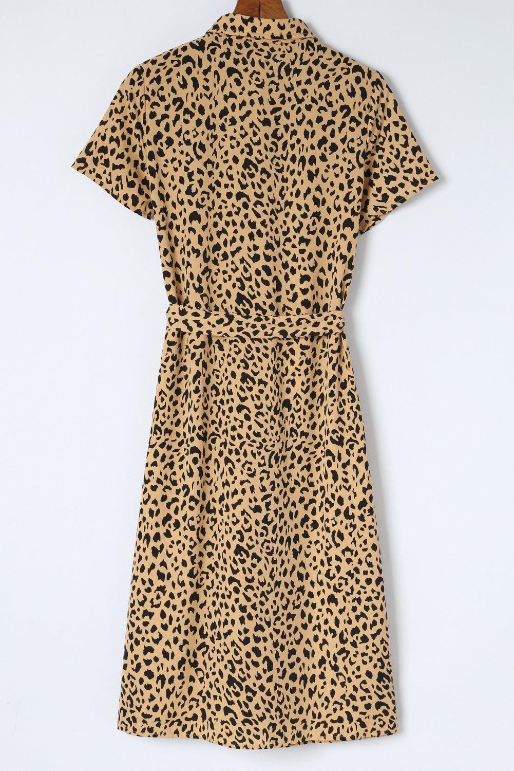 Robe Midi à Col en Imprimé Léopard