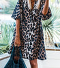 Robe Chemise Imprimé Léopard à Manches Bouffantes