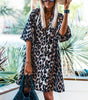 Robe Chemise Imprimé Léopard à Manches Bouffantes