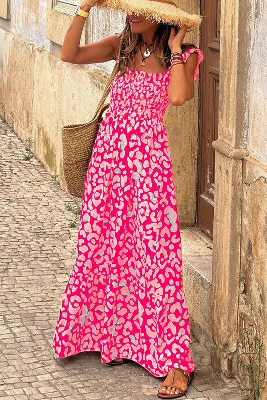 Robe Longue à Taille Haute Smockée pour Femmes