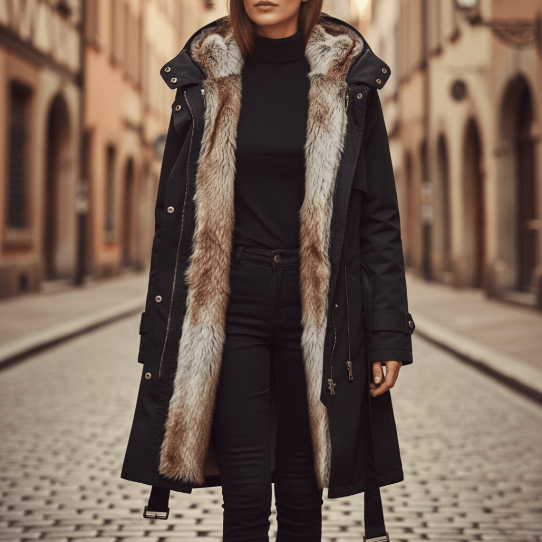 Parka Longue à Capuche et Fausse Fourrure pour Femme