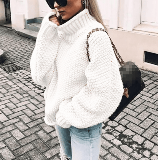Pull en coton oversize à col roulé en grosse maille - Emilia Lane