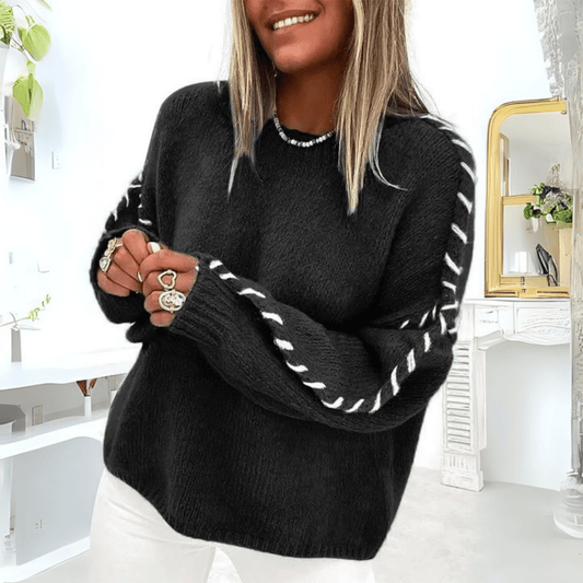 Pull Uni à Manches Longues et Col Rond Coupe Ample pour Femme - Emilia Lane