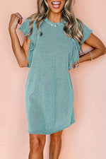 Robe Mini à Manches Volantes en Côtelé
