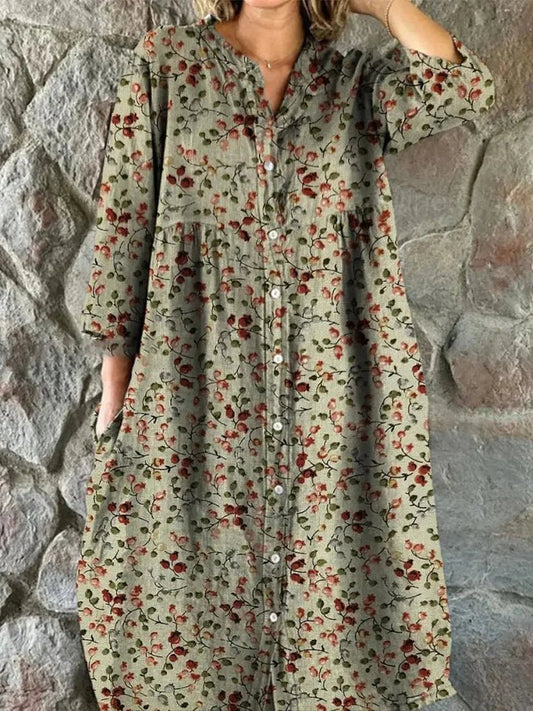 Robe Chemise en Coton à Imprimé Floral Rétro pour Femmes - Emilia Lane