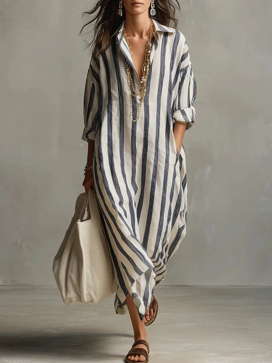 Robe Chemise Longue en Lin Mélangé pour Femme | Idéale pour le Quotidien - Emilia Lane
