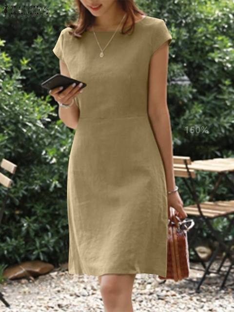 Robe Courte en Coton et Lin à Manches Courtes pour Femme | Idéale pour l'Été