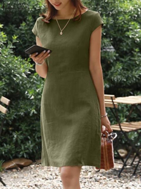 Robe Courte en Coton et Lin à Manches Courtes pour Femme | Idéale pour l'Été
