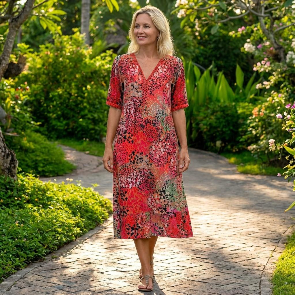 Robe Longue à Manches Courtes et Encolure en V pour Femme | Idéale pour l'Été