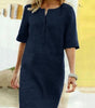 Robe Droite Midi à Encolure Fendue et Manches Mi - Longues pour Femme | Idéale pour l'Été - Emilia Lane