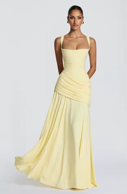 Robe Longue à Encolure Carrée et Drapé Latéral pour Femme | Idéale pour l'Été - Emilia Lane