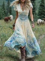 Robe Longue à Imprimé Floral et Encolure en V pour Femme | Idéale pour les Vacances - Emilia Lane