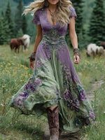 Robe Longue à Imprimé Floral et Encolure en V pour Femme | Idéale pour les Vacances - Emilia Lane