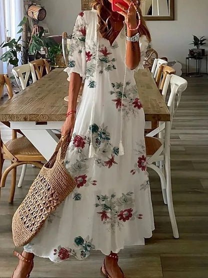Robe Longue à Imprimé Géométrique et Manches Lanternes pour Femmes - Emilia Lane