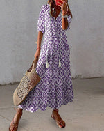 Robe Longue à Imprimé Géométrique et Manches Lanternes pour Femmes - Emilia Lane