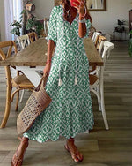 Robe Longue à Imprimé Géométrique et Manches Lanternes pour Femmes - Emilia Lane