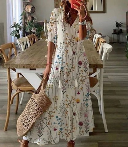 Robe Longue à Imprimé Géométrique et Manches Lanternes pour Femmes - Emilia Lane