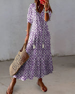 Robe longue à motifs à col V pour femmes - Emilia Lane