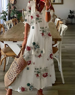 Robe longue à motifs à col V pour femmes - Emilia Lane