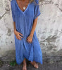 Robe longue en coton et lin à col en V pour femmes - Emilia Lane