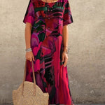 Robe Longue Imprimé Tropicaux Manches Courtes pour Femme - Emilia Lane