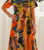 Robe Longue Imprimé Tropicaux Manches Courtes pour Femme - Emilia Lane