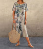 Robe Longue Imprimé Tropicaux Manches Courtes pour Femme - Emilia Lane