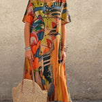 Robe Longue Imprimé Tropicaux Manches Courtes pour Femme - Emilia Lane