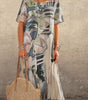 Robe Longue Imprimé Tropicaux Manches Courtes pour Femme - Emilia Lane