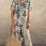 Robe Longue Imprimé Tropicaux Manches Courtes pour Femme - Emilia Lane