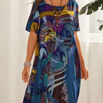 Robe Longue Imprimé Tropicaux Manches Courtes pour Femme - Emilia Lane