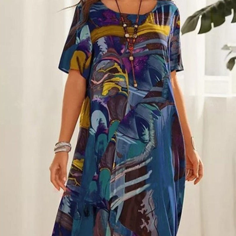 Robe Longue Imprimé Tropicaux Manches Courtes pour Femme - Emilia Lane