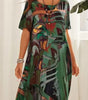 Robe Longue Imprimé Tropicaux Manches Courtes pour Femme - Emilia Lane