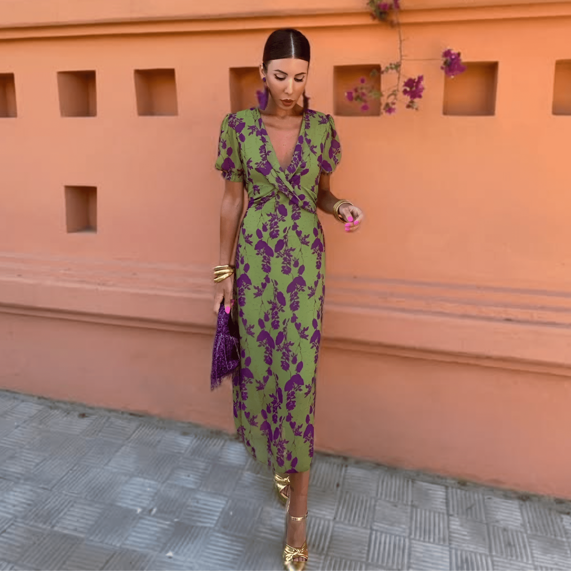 Robe Longue Imprimée à Manches Courtes pour Femmes - Emilia Lane