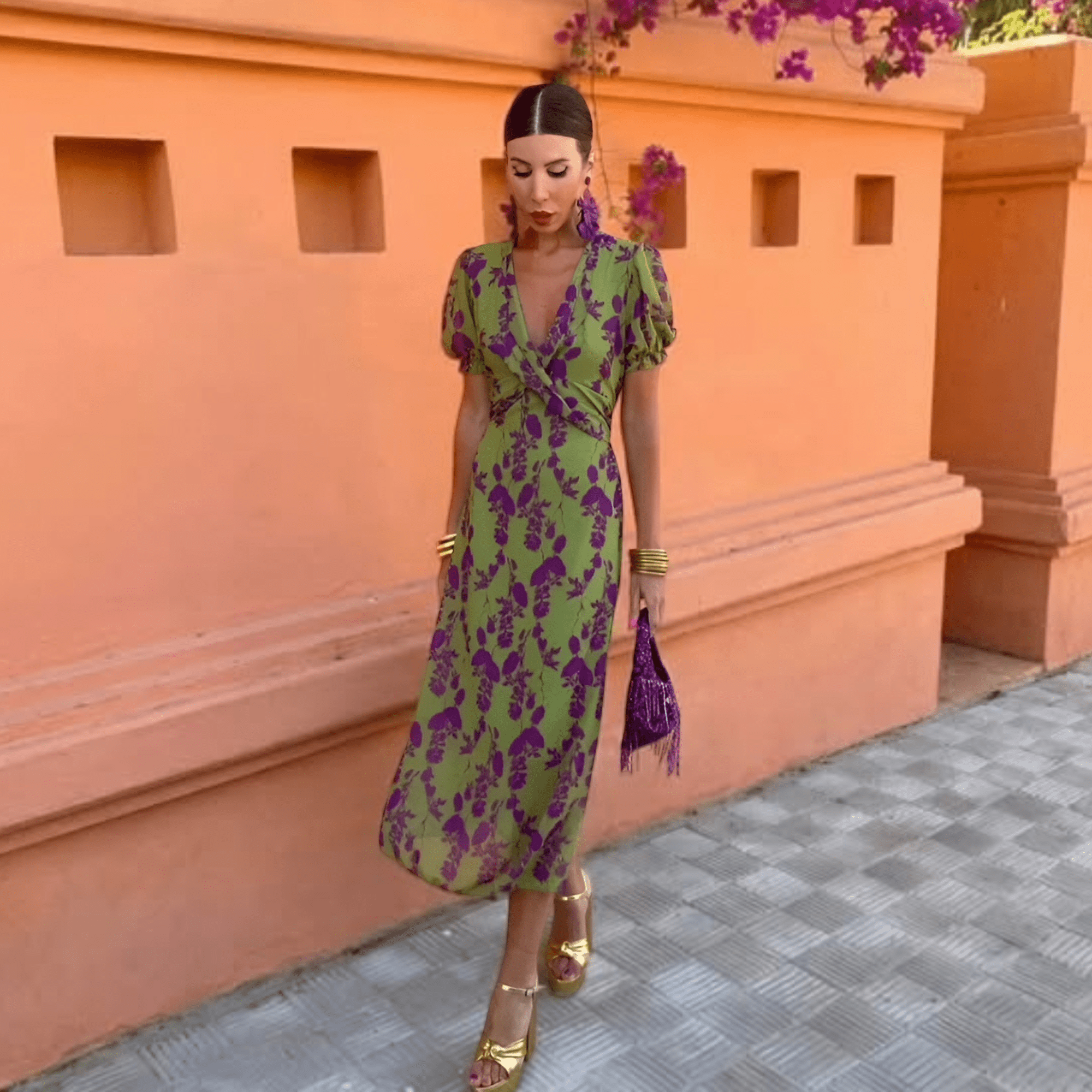 Robe Longue Imprimée à Manches Courtes pour Femmes - Emilia Lane