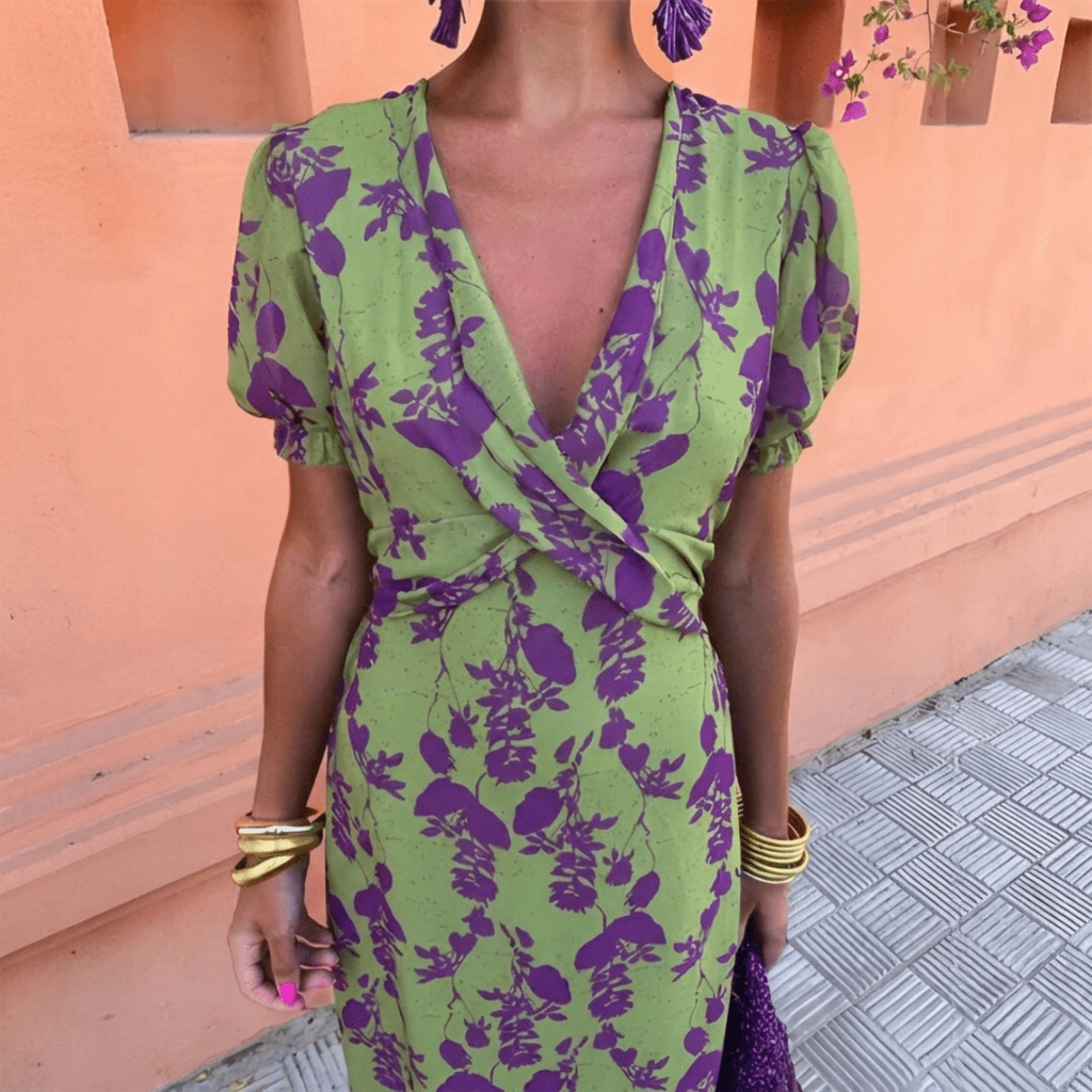 Robe Longue Imprimée à Manches Courtes pour Femmes - Emilia Lane