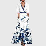 Robe longue plissée imprimée à col en V pour femmes - Emilia Lane