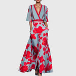 Robe longue plissée imprimée à col en V pour femmes - Emilia Lane