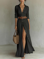 Robe Longue en Lin avec Col à Revers pour Femme | Idéale pour le Printemps
