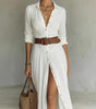 Robe Longue en Lin avec Col à Revers pour Femme | Idéale pour le Printemps