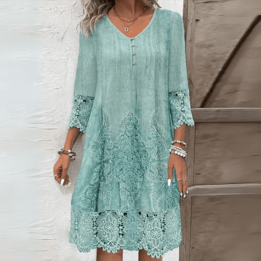 Robe Mi - Longue à Col V en Dentelle pour Femmes - Emilia Lane