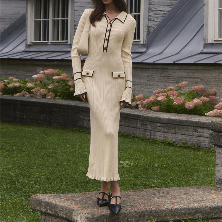 Robe mi - longue ajustée contrastée pour femmes - Emilia Lane