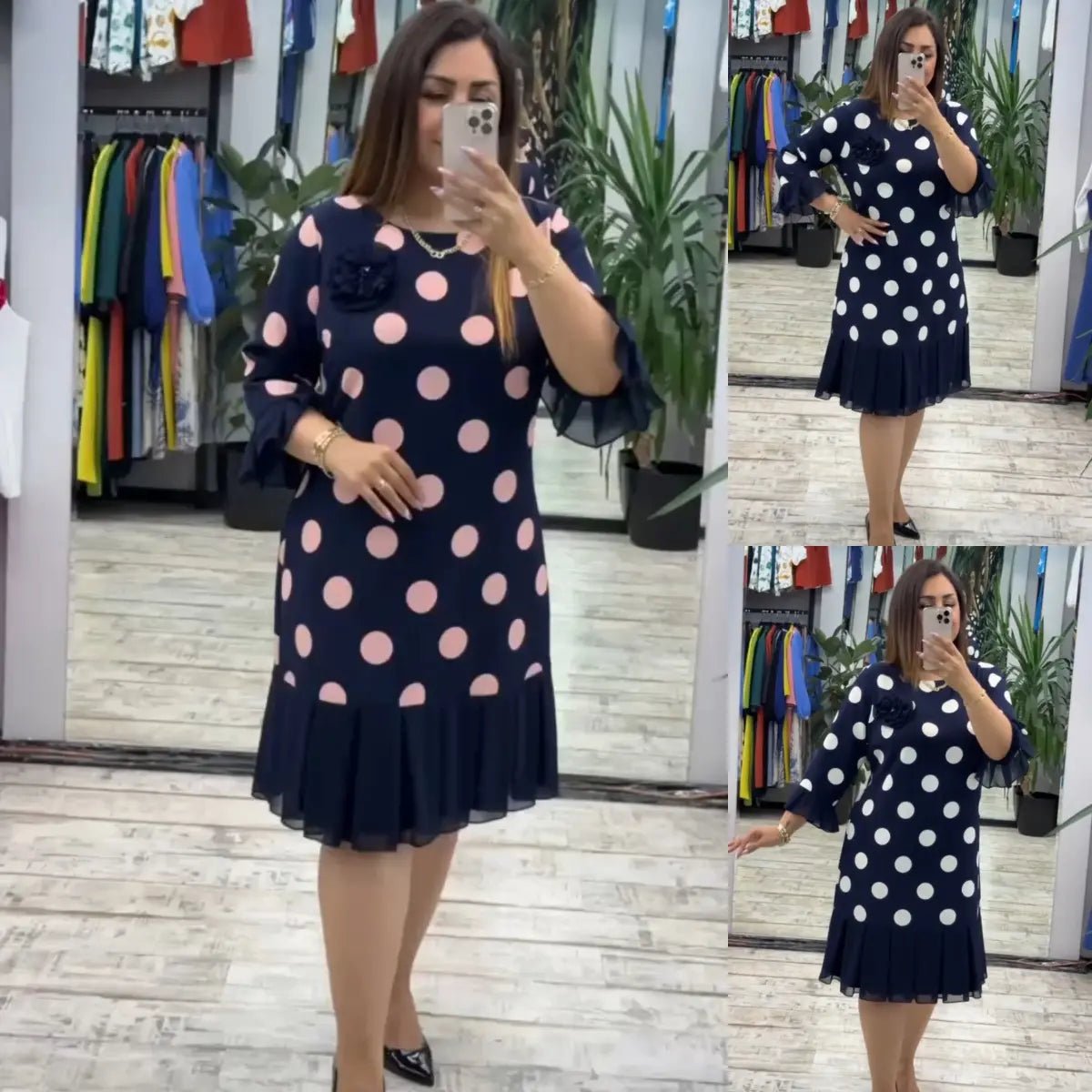 Robe mi - longue plissée à pois pour femmes - Emilia Lane