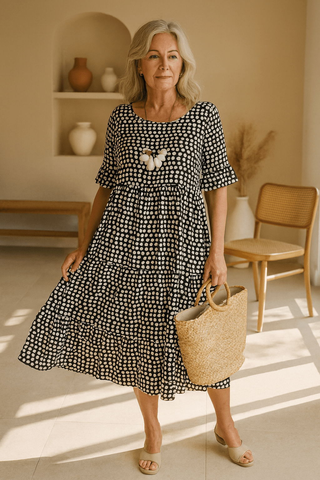 Robe Midi à Manches Courtes et Encolure Ronde pour Femmes - Emilia Lane