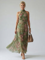 Robe Midi à Taille Cintrée et Col Halter pour Femme - Emilia Lane