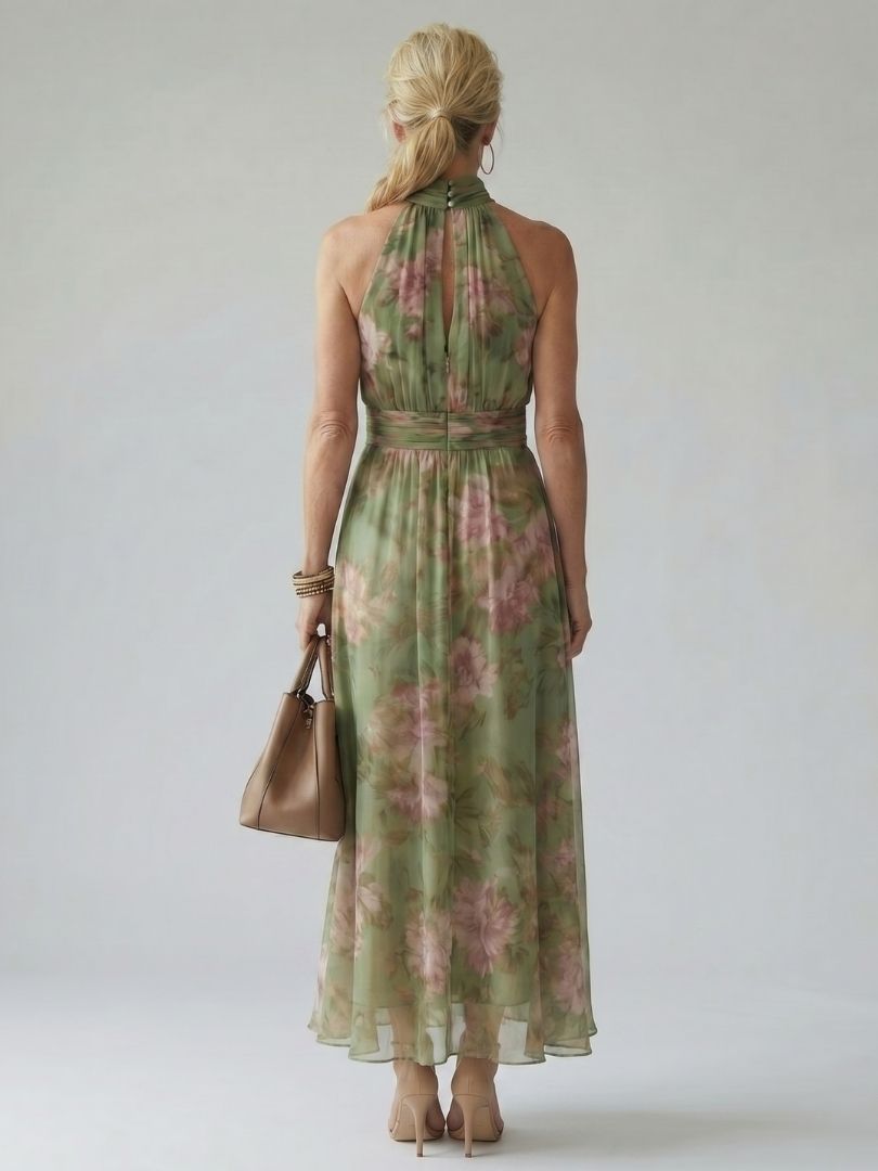 Robe Midi à Taille Cintrée et Col Halter pour Femme - Emilia Lane
