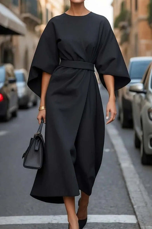 Robe Midi Élégante à Manches Ballon pour Femmes - Emilia Lane